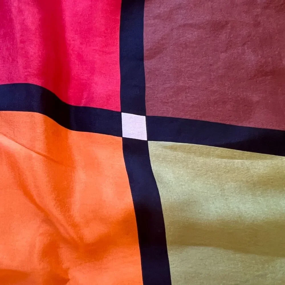 Vintage Echo Silk Scarf  Color Block Geometric Square Mondrian Style Mod